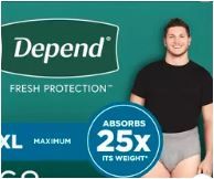 Photo 1 of Depend Fresh Protection Adult Incontinence Disposable Underwear for Men - Maximum Absorbency - Gray
xl - 68ct