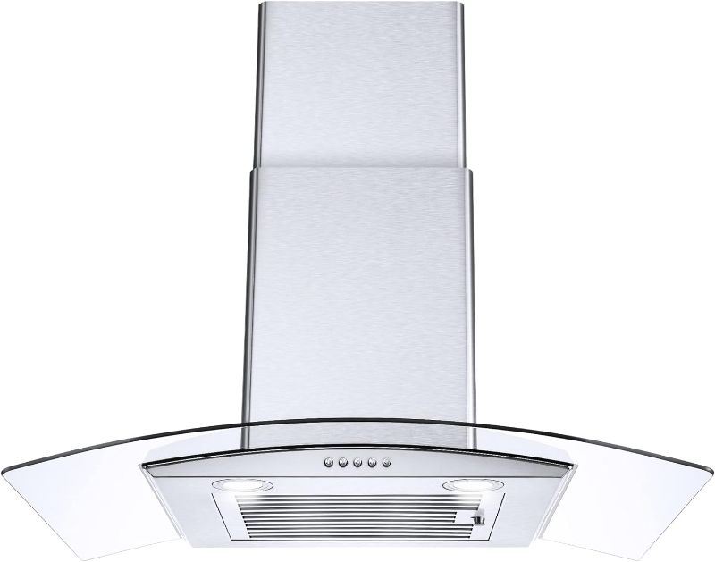 Photo 1 of Range Hood 30 Inch, Tieasy Wall Mount Kitchen Hood with Ducted/Ductless Convertible Duct, Stainless Steel Chimney and Baffle Filter, 3-Speed Push Button, LED Lights
