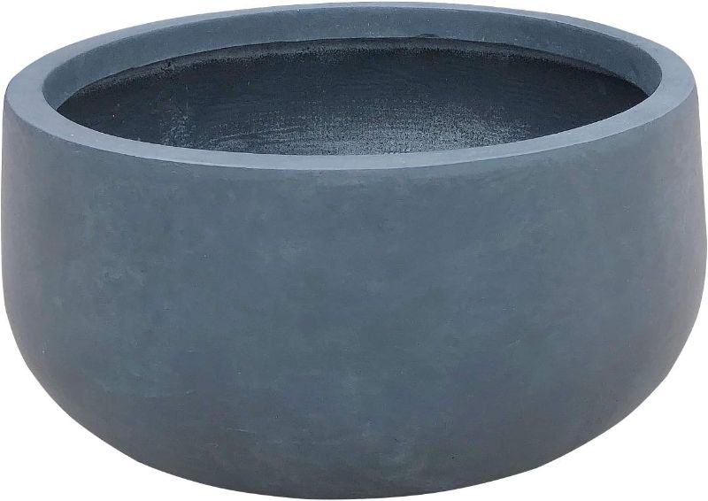 Photo 1 of Kante 19.6" Dia Round Concrete Planter, Cement Plant Pots with Drainage Hole and Rubber Plug for Outdoor Indoor Garden Home, Modern Curvaceous Design, Charcoal
