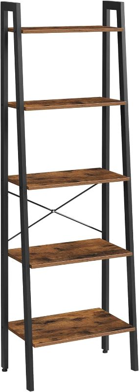 Photo 1 of VASAGLE Ladder Shelf, 5-Tier Bookshelf, Storage Rack, Bookcase with Steel Frame, Wood Look Accent Furniture with Metal Frame, 22.1 x 13.3 x 67.7 Inches, Rustic Brown ULLS45X
