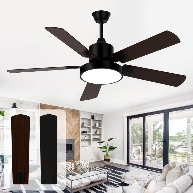 Photo 1 of Obabala Ceiling Fans with Lights and Remote, Outdoor/Indoor Black Fan with Lights for Patio Bedroom Living Room?52 Inch
