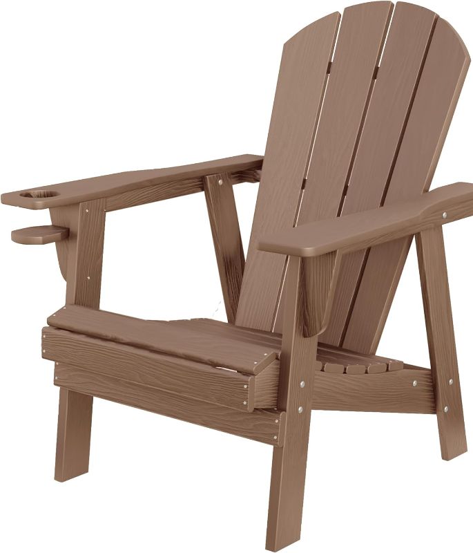 Photo 1 of Adirondack Chairs, HDPE All Weather Adirondack Chair, Fire Pit Chairs (Teak)
