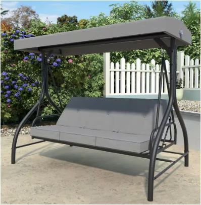 Photo 1 of 3-Person Patio Swing With Converting and Adjustable Canopy and Upgraded Thickened Cushions in Gray
