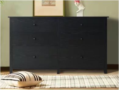 Photo 1 of 6-Drawer Black Chest of Drawers Dressers with 2 Oversized Drawers 32.4 in. H x 56 in. W x 15.8 in. L

