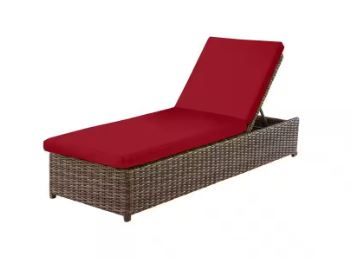Photo 1 of Fernlake Brown Wicker Outdoor Patio Chaise Lounge with CushionGuard Chili Red Cushions
