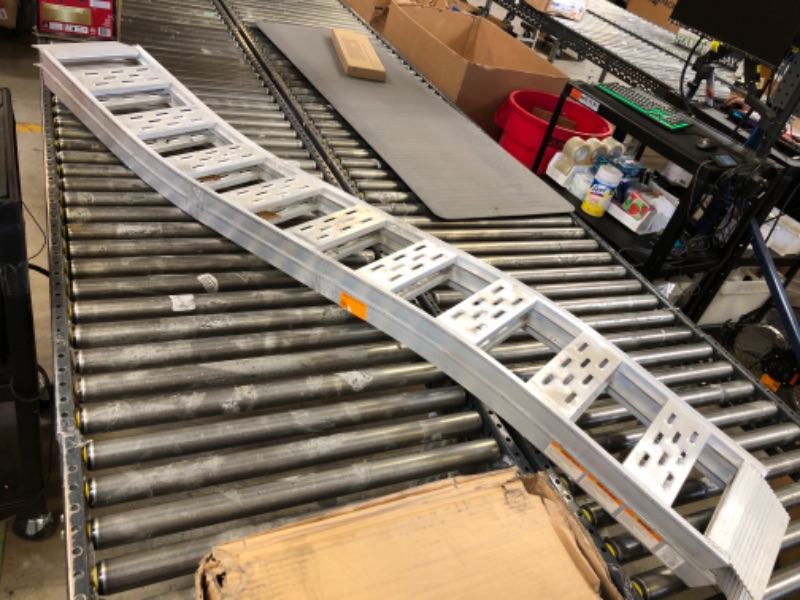 Photo 2 of 12 in. W x 90 in. L 1500 lb. Capacity Aluminum Fixed S-Curve Truck Loading Ramp with Treads (Includes 2 Ramps)
MISSING STRAPS 