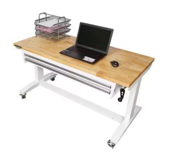 Photo 1 of 52 in. 2-Drawer Adjustable Height Table, White
