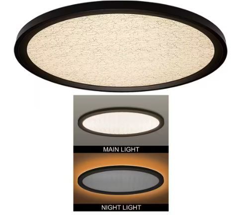Photo 1 of 32 in. Low Profile Oval Oil Rubbed Bronze Faux Crackle Lens LED Flush Mount with Night Light Trim Adjustable CCT
