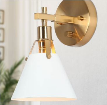 Photo 1 of Granville Collection Gold & White Wall Sconce Modern 1-light Bathroom Vanity Lighting with Bell-shaped Metal Shade

