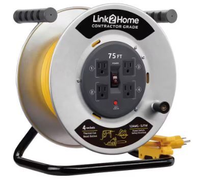 Photo 1 of 75 ft. 12/3 Extension Cord Storage Reel with 4 Grounded Outlets and Overload Circuit Breaker
