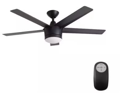 Photo 1 of **SOLD FOR PARTS**Merwry 52 in. Integrated LED Indoor Matte Black Ceiling Fan with Light Kit and Remote Control
