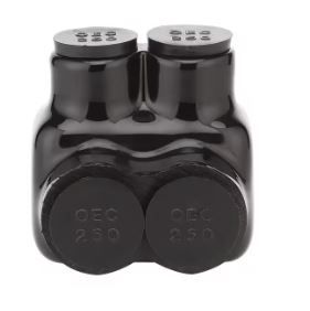 Photo 1 of 6 AWG to 250 MCM Dual-Rated 2-Port 1-Sided Entry Insulated Multiple Tap Connector, Black
