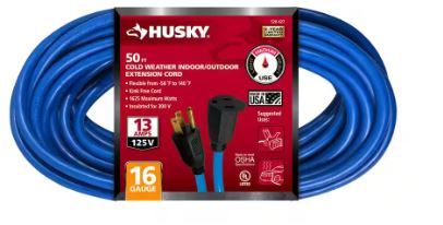 Photo 1 of 50 ft. 16/3 Medium Duty Cold Weather Indoor/Outdoor Extension Cord, Blue
