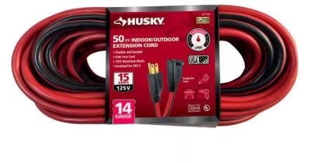 Photo 1 of 50 ft. 14/3 Medium Duty Indoor/Outdoor Extension Cord, Red/Black
