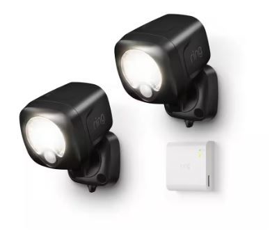Photo 1 of Black Smart Lighting Motion Activated Outdoor Integrated LED Spot Light Battery 2-Pack with Smart Lighting Bridge White
