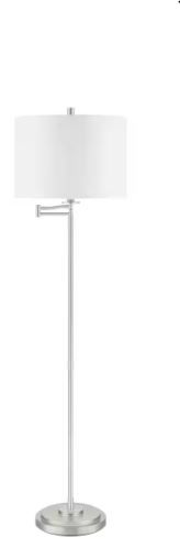 Photo 1 of Loring 59.75 in. Brushed Nickel Swing Arm Floor Lamp with White Fabric Shade
