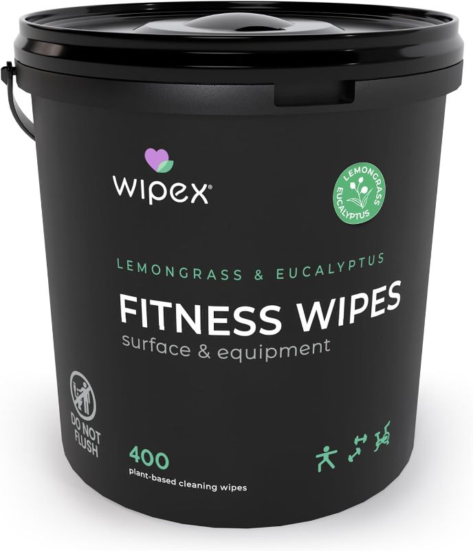 Photo 1 of Wipex Gym Wipes Fitness Equipment Wipes, Plant-Based Cloth - Lemongrass, Eucalyptus and Vinegar Wipes to Clean Surfaces, Safe Yoga Mat Cleaner Wipes, All Purpose Gym Cleaner, 400 Count
