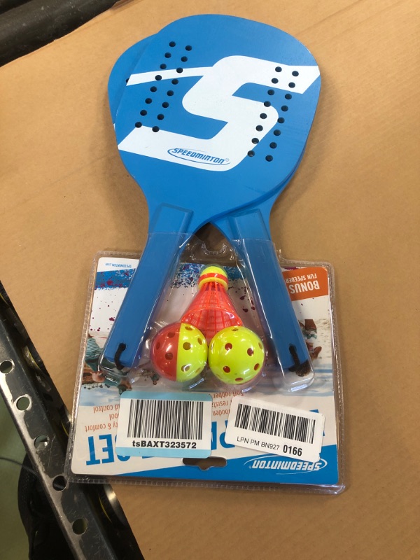 Photo 1 of Speedminton Light Wooden Beach Paddle 2 Player Set - Incl. 2 Balls & 1 Original Fun Speeder Birdie - Perfect Alternative to Smashball & Beach Tennis, Blue (SM01-PADDLE-12)

