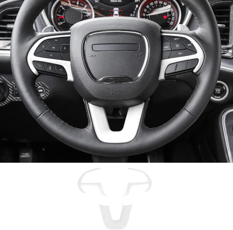 Photo 1 of Voodonala Steering Wheel Trim for 2015-2024+ Dodge Challenger, Charger, 2014-2024 Dodge Durango, for Jeep Grand Cherokee SRT8 White
