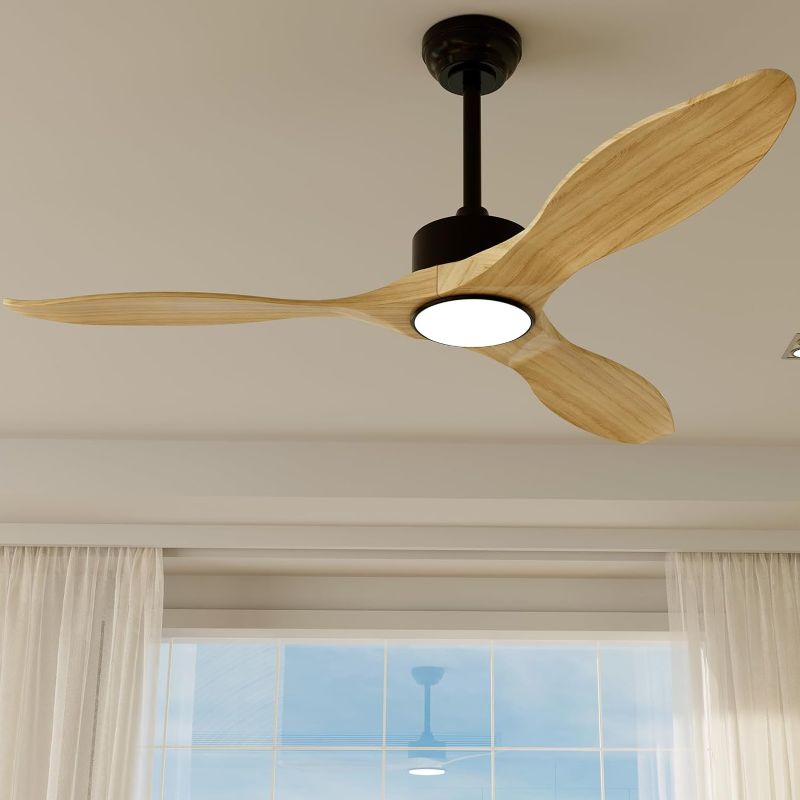 Photo 1 of Ceiling Fans with Lights Remote 52inch Natural Solid Wood Fan Timing 6Speeds Silent Reversible DC Motor 3CCT LED Light with Memory Lighting Function Indoor Outdoor Fan Farmhouse Bedroom use
