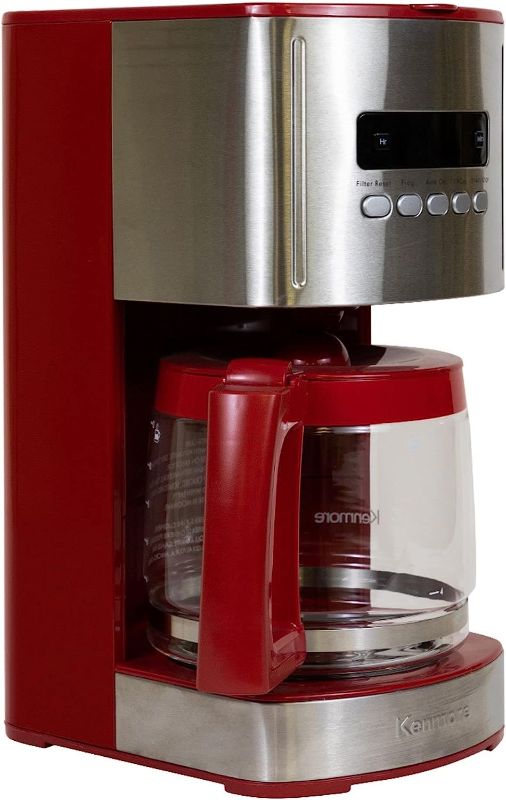 Photo 1 of Kenmore Aroma Control 12-cup Programmable Coffee Maker, Red and Stainless Steel Drip Coffee Machine, Glass Carafe, Reusable Filter, Timer, Digital Display, Charcoal Water Filter, Regular or Bold
