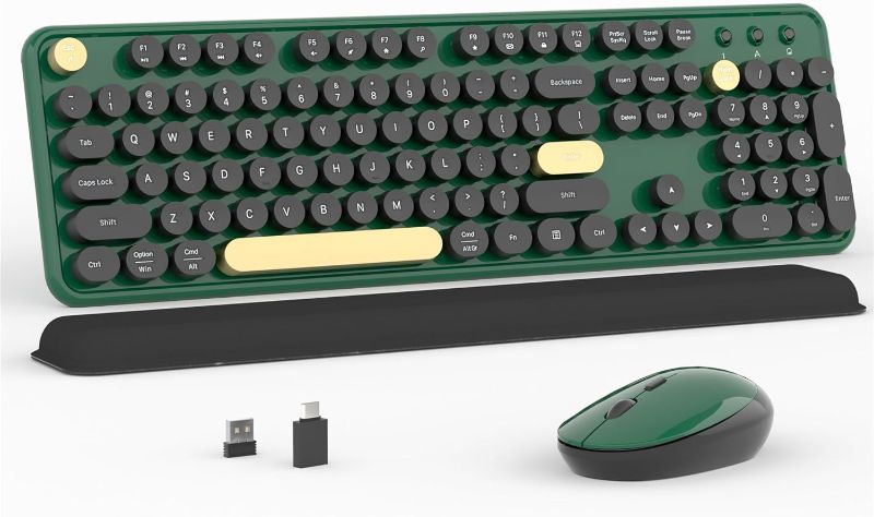 Photo 1 of Wireless Computer Keyboard and Mouse Combo, NEOBELLA Colorful Typewriter Floating Round Keycaps USB Receiver Keyboard and Mouse Set with Power Switch for PC Laptop Tablet(Black-Dark Green)