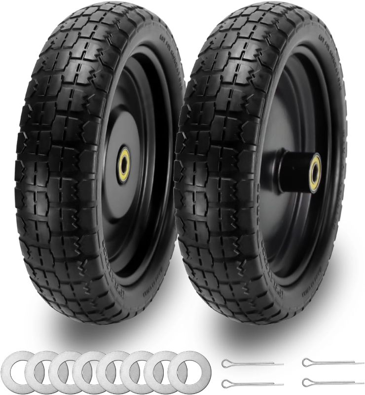 Photo 1 of Cenipar 13" Flat-Free Tire and Wheel for 13"Garden Cart Tire Replacement with 5/8" Axle Borehole, 2.1" Offset Hub, 3.15" Wide Tires Used for Wheelbarrow Garden Cart and Trolleys, 2-Pack
