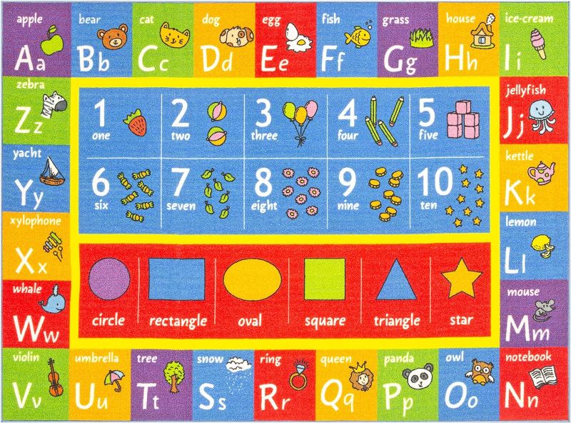 Photo 1 of Playtime Collection ABC, Numbers and Shapes Educational Area Rug Soft Toddlers Kids Play Rug Mat Learning Mat for Classroom Bedrooms 78x59 Inch 78.7 x 59 Inch