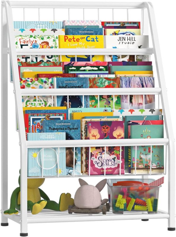 Photo 1 of JAQ Bookshelf for Toddlers, 4-tier Metal Kids Bookshelves Rack with Toy Storage Organizer in Bedroom Study Room Playrooms Nursery for Infants Baby Young Children (4-tier/ 25.7inch, White)
