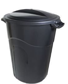 Photo 1 of 32 gallon black trashcan - missing lid - slightly smashed