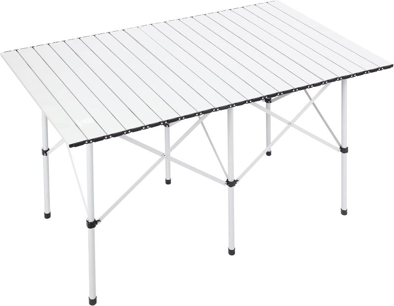 Photo 1 of EVER ADVANCED Camping Table, Fold up Lightweight, 4-6 Person Portable Roll up Aluminum Table with Carry Bag for Outdoor, White
