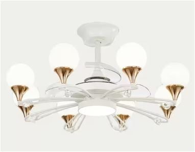 Photo 1 of 34 in. Modern Indoor Bedroom Chandelier with Fan and Remote, White Led Ceiling Fan with Milky Globe Lampshade
