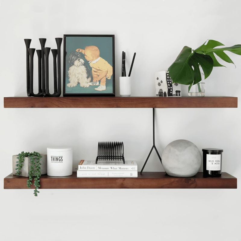 Photo 1 of Homeforia Rustic Farmhouse Floating Shelves - Bathroom Wooden Shelves for Wall Mounted - Thick Industrial Kitchen Wood Shelf - 36 x 6.5 x 1.75 inch - Set of 2 - American Walnut Color American Walnut 36 inch