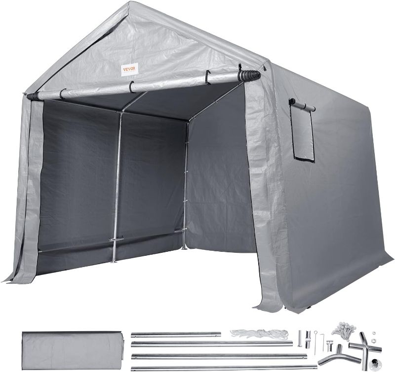 Photo 1 of VEVOR Portable Shed Outdoor Storage Shelter, 6x8x7 ft Heavy Duty Instant Waterproof Storage Tent Sheds with Roll-up Zipper Door and Ventilated Windows for Motorcycle, Bike, Garden Tools
