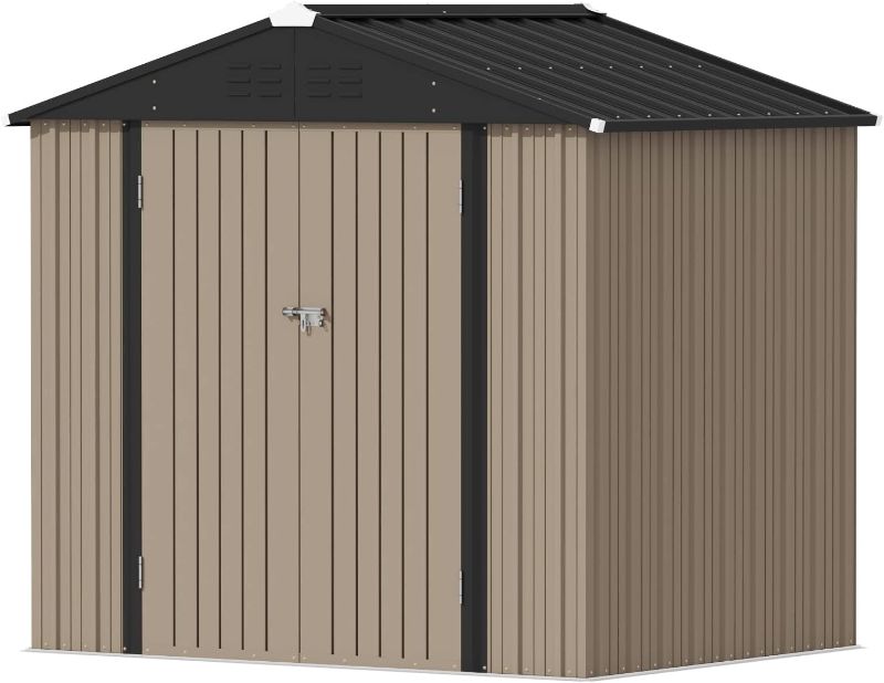 Photo 1 of Devoko Outdoor Storage Shed 6 x 8 FT Lockable Metal Garden Shed Steel Anti-Corrosion Storage House with Single Lockable Door for Backyard Outdoor Patio (Brown)
