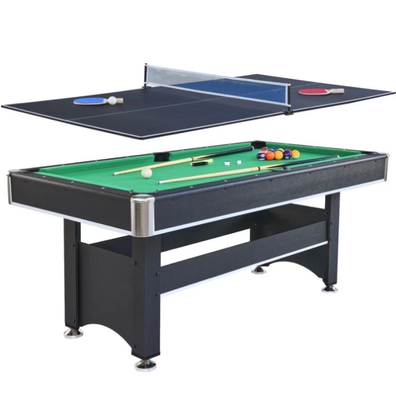Photo 1 of ZNTS 6-ft Pool Table with Table Tennis Top - Black with Green Felt W465137246

