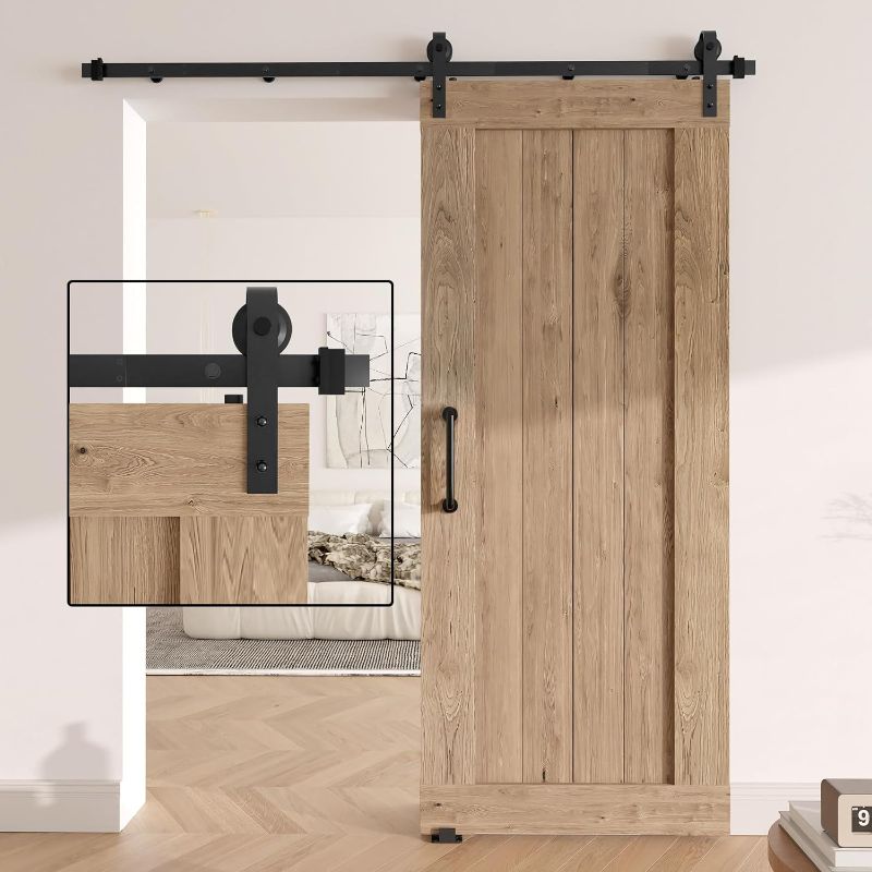 Photo 1 of 6.6FT Sliding Barn Door Hardware Kit, Upgraded Screw Fixation Modular Track, Heavy Duty Barn Door Track Kit Fits Single Door 36"-40" Wide, Smooth and Quiet Sliding, Easy to Install
