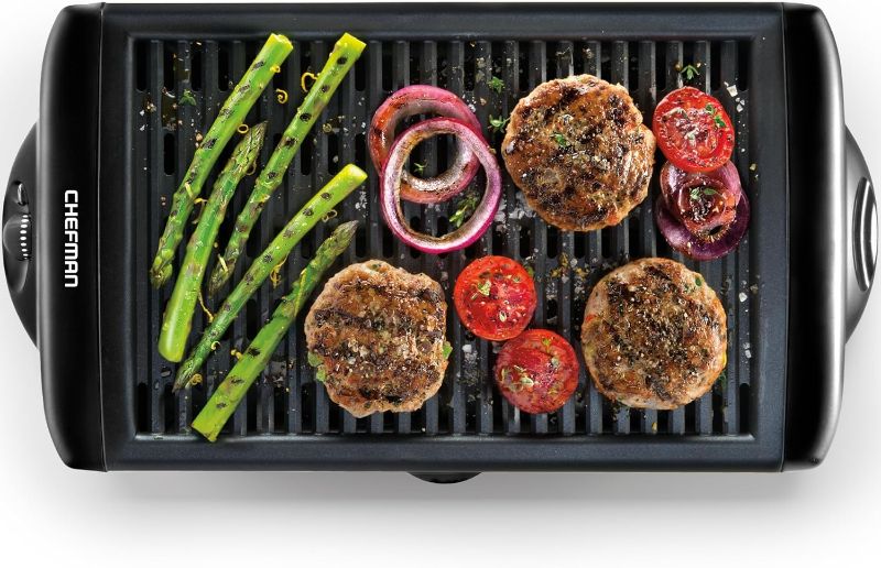 Photo 1 of Chefman Electric Smokeless Indoor Grill w/Non-Stick Cooking Surface & Adjustable Temperature Knob from Warm to Sear for Customized BBQing, Dishwasher Safe Removable Water Tray, Black
