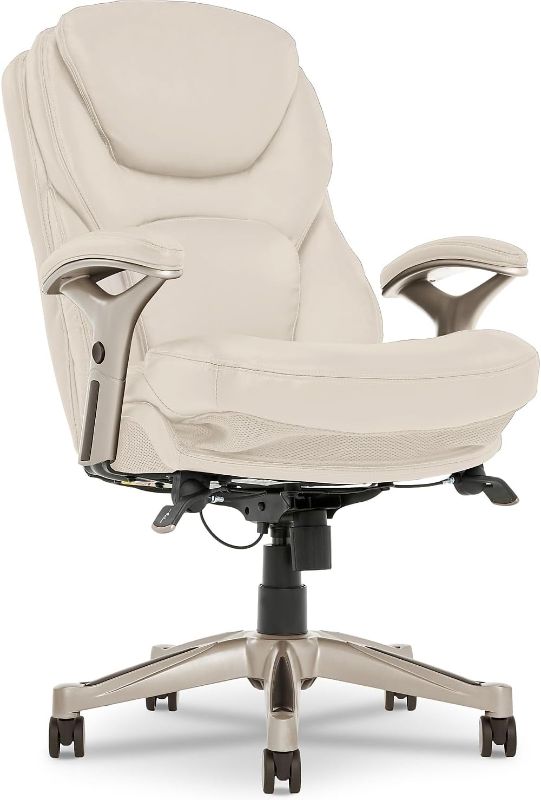 Photo 1 of Serta Ergonomic Executive Office Chair Motion Technology Adjustable Mid Back Design with Lumbar Support, Ivory Bonded Leather
