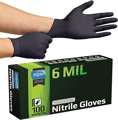 Photo 1 of Inspire Black Nitrile Gloves | HEAVY DUTY 6 Mil Nitrile THE ORIGINAL Nitrile Medical Food Cleaning Disposable Gloves Small 100