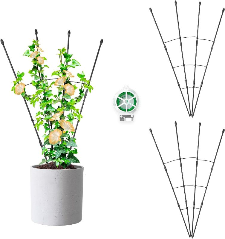 Photo 1 of Pack of 3, Garden Trellis for Climbing Plants Outdoor, 4ft Obelisk Trellis Plant Support Screen with Twist Tie for Potted Flowers Vegetables Vines, Black