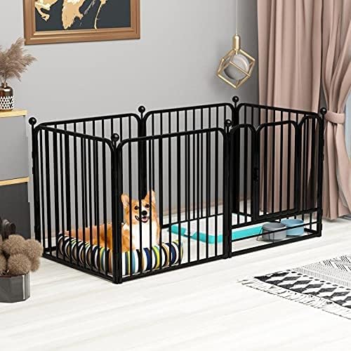 Photo 1 of Dog Panel Pet Playpen Pen Bunny Fence Indoor Outdoor Fence Playpen Heavy Duty Exercise Pen Dog Crate Cage Kennel (55" L x 27.5" W x 31.5" H) (Black)