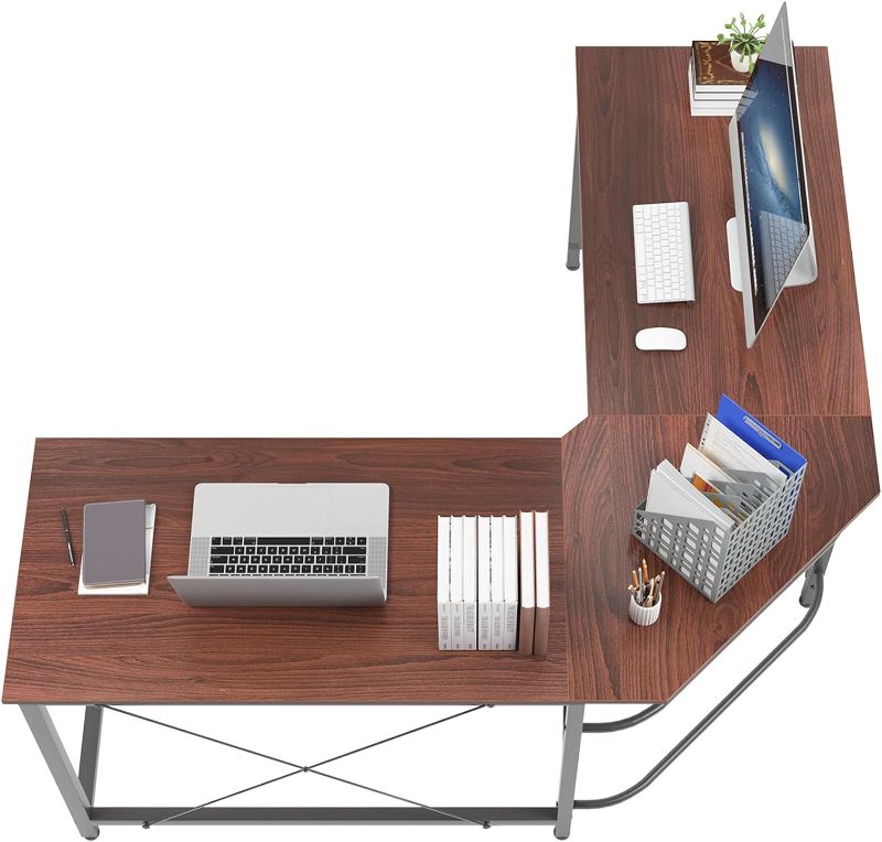 Photo 1 of soges Large L-Shaped Gaming Desk, 59 x 59 inches Computer Desk, L Desk Workstation Desk Corner Desk for Home Office, Walnut CS-ZJ02-WA
