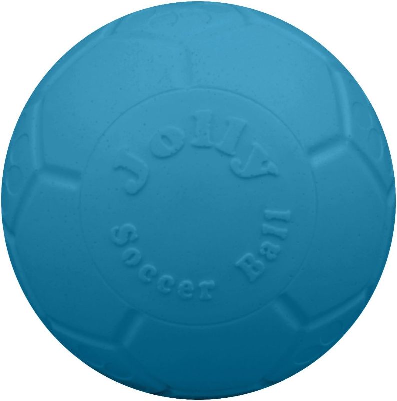 Photo 1 of Jolly Pets Medium Soccer Ball Floating-Bouncing Dog Toy, 6 inch Diameter, Ocean Blue
