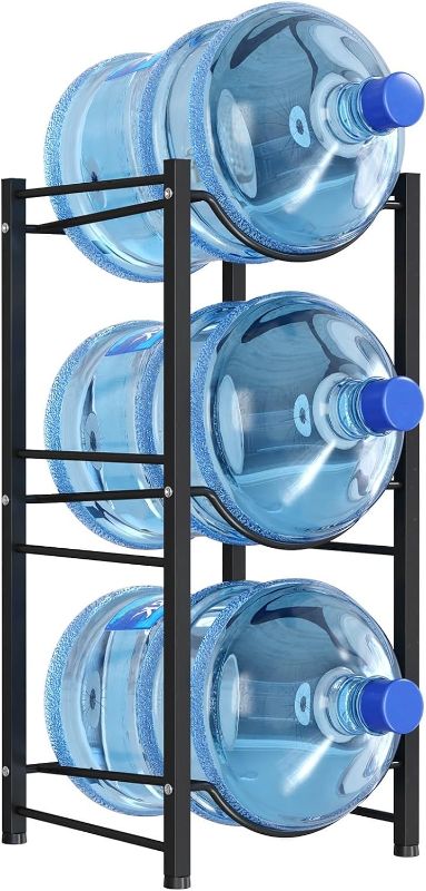 Photo 1 of Lifewit 5 Gallon Water Jug Holder, 3 Tier Water Bottle Stand, Heavy Duty Water Dispenser Rack with 3 Slots for Gallon Jugs, Detachable Water Storage Shelf Organizer for Home Living Room Office, Black
