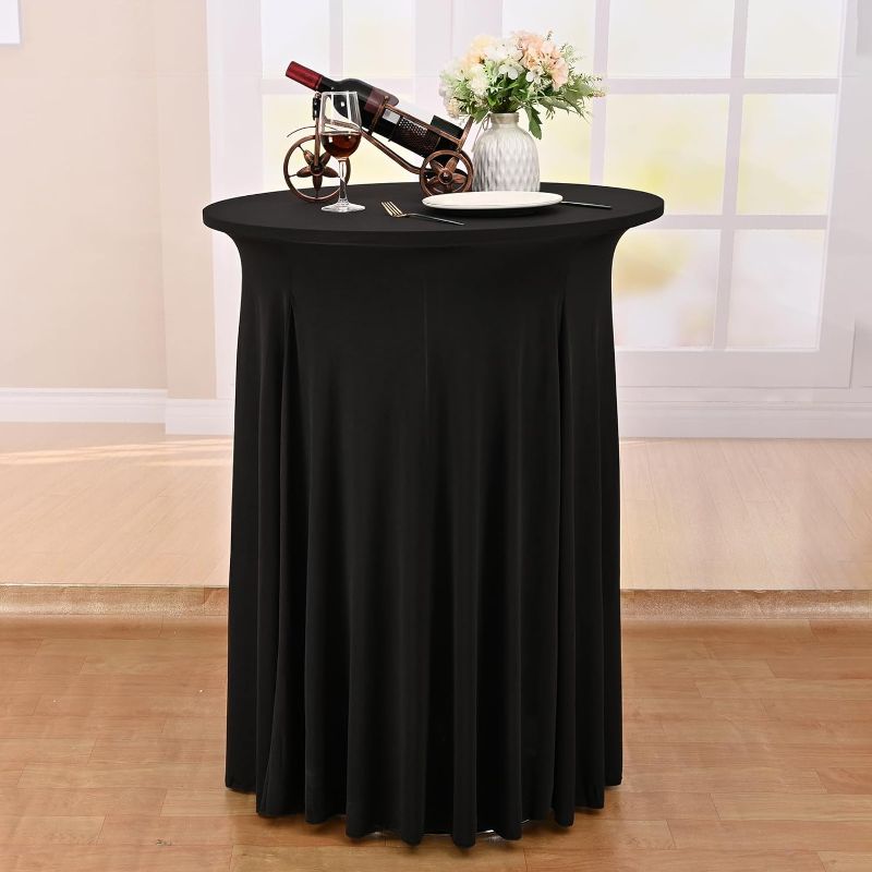 Photo 1 of REWOMC Round Cocktail Table Skirt 32"x 43" Spandex Stretch Cocktail Tablecloth with Wavy Drapes