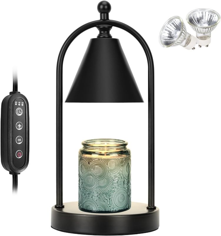 Photo 1 of Candle Warmer Lamp with Timer, Electric Black Candle Warmer Light for Bedroom, Dimmable Wax Melts Warmer for Candle Jars, Home Decor Beside Lamp Gifts for Women (2 Bulbs Included)
