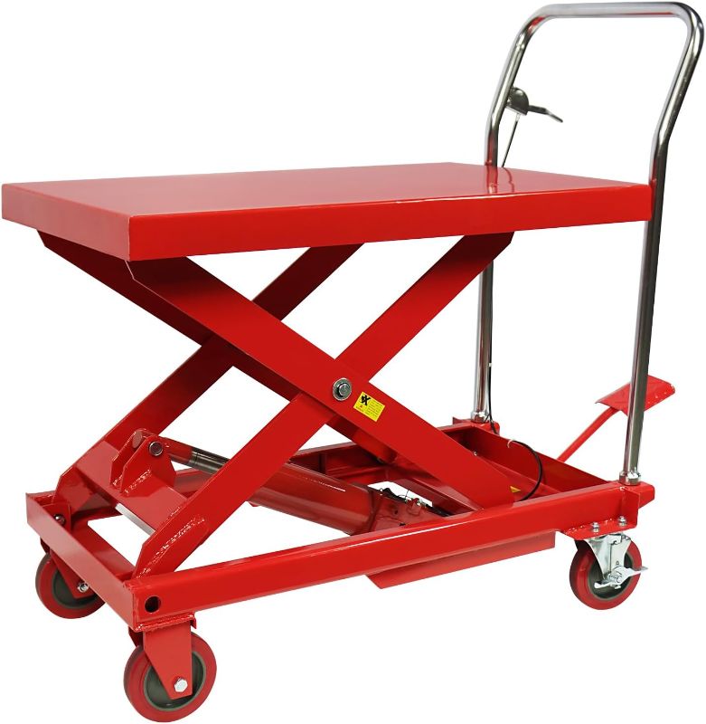 Photo 1 of 500LBS Double Scissor Lift Table, Cart Lift Table Cart with 4 Wheels and Foot Pump, Hydraulic Cart for Material Handling and Freight Lifting