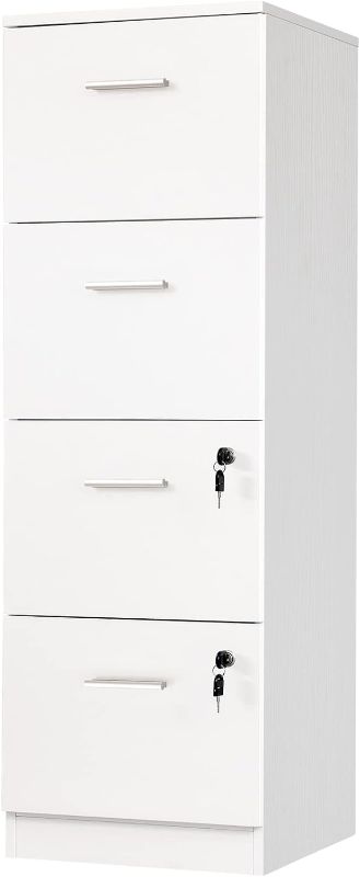 Photo 1 of YITAHOME 4-Drawer File Cabinet with Lock, 15.86" Deep Vertical Filing Cabinet, Storage File Drawers for Letter A4-Sized Files, Need to Assemble, White
