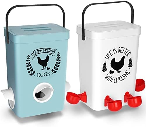Photo 1 of Chicken Feeder and Chicken Waterer Set (3 Gallon/26 Pounds) - Hanging Automatic Chicken Feeder No Waste - Chicken Coop Accessories - Poultry Waterer